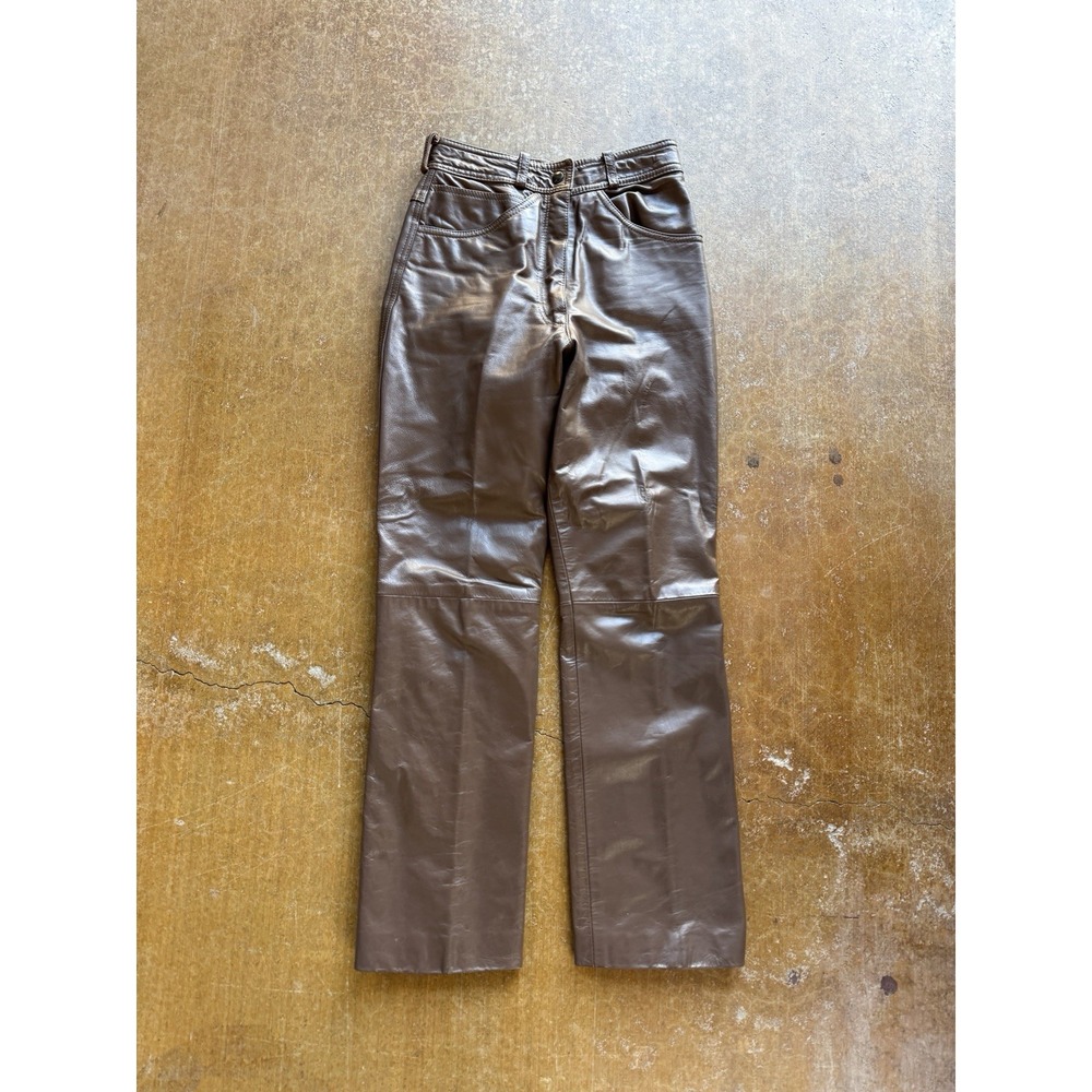 VTG 70s Leather Craft Process Genuine Leather Brown Pants 24Wx28L USA Made